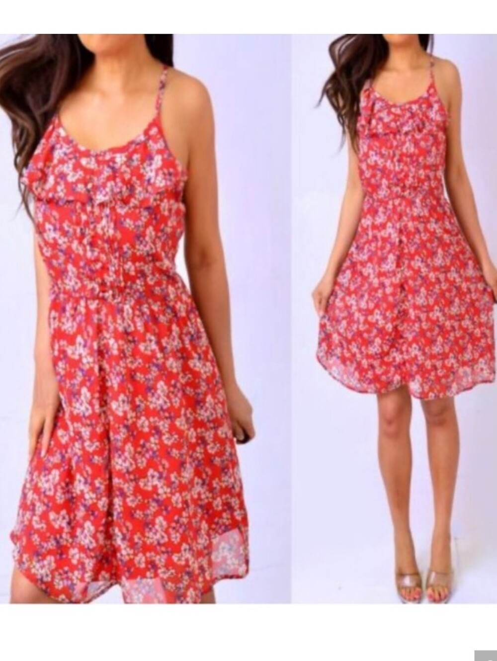 4/$16 ❇️ Elle Red Crepe Flowy Floral Print Tie Waist Dress
